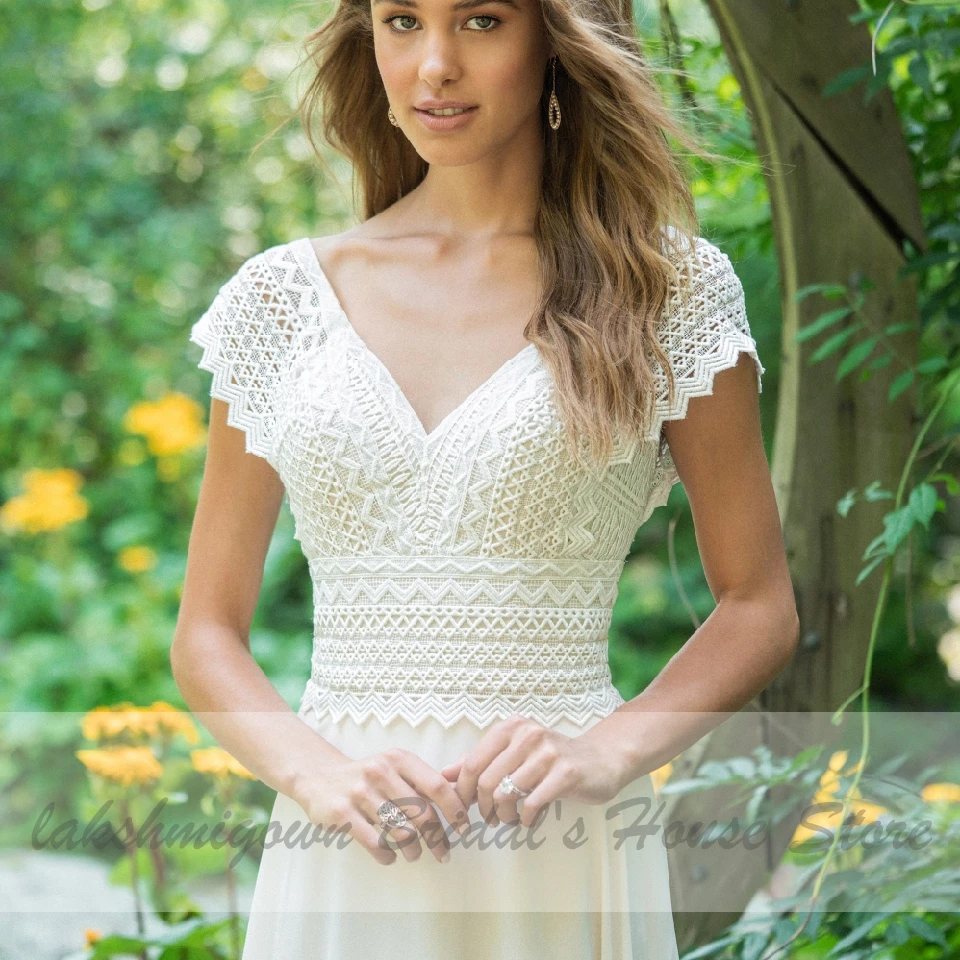 Lakshmigown Винтаж Boho Свадебное Платье пляжное 2020 глубокий v образный вырез на шее