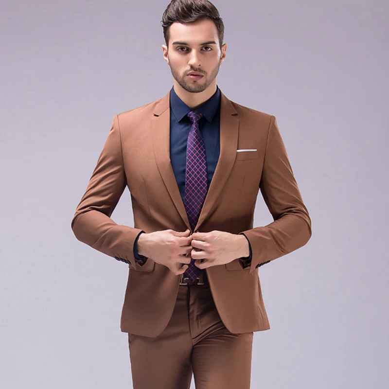 

MOGU 2020 Mens Slim Fit Fashion One Button Two-Pieces Suit New Plus Size M to 4XL Male Blazers Mens Coat Wedding 9 Colors