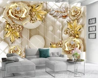 luxury 3d 8d wallcovering wallpaper romantic floral gold leaf diamond flowers hd superior interior decorations wallpapers