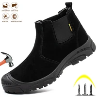 fashion men safety shoes steel toe caps indestructible work boots anti smashing anti puncture lightweight chelsea outdoor boots