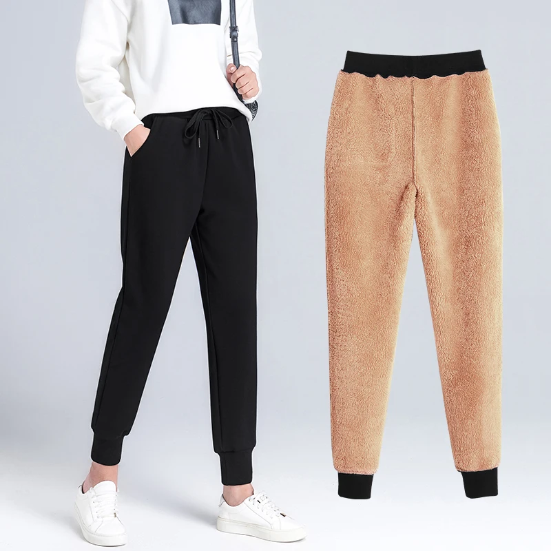 Женские зимние толстые кашемировые брюки из шкуры ягненка теплые женские