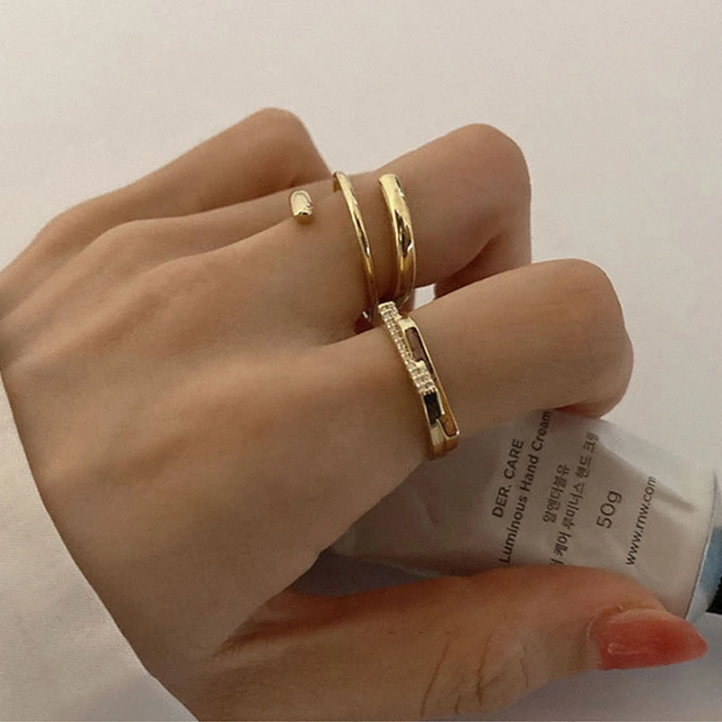 

925 Sterling Silver Aesthetic Engagement Adjustable Rings for Women New Fashion Gold Plated Sparkling Crystal Bride Jewelry Gift