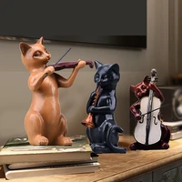 3pcset resin music cats statue violin sculpture musician figurine cute animal ornament window display cabinet home decor