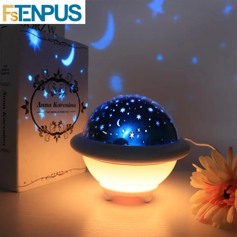 

Novelty LED Flying Saucer Star Projector Night Light Children Nursery Bedroom Birthday Lamp with USB Cable night light for