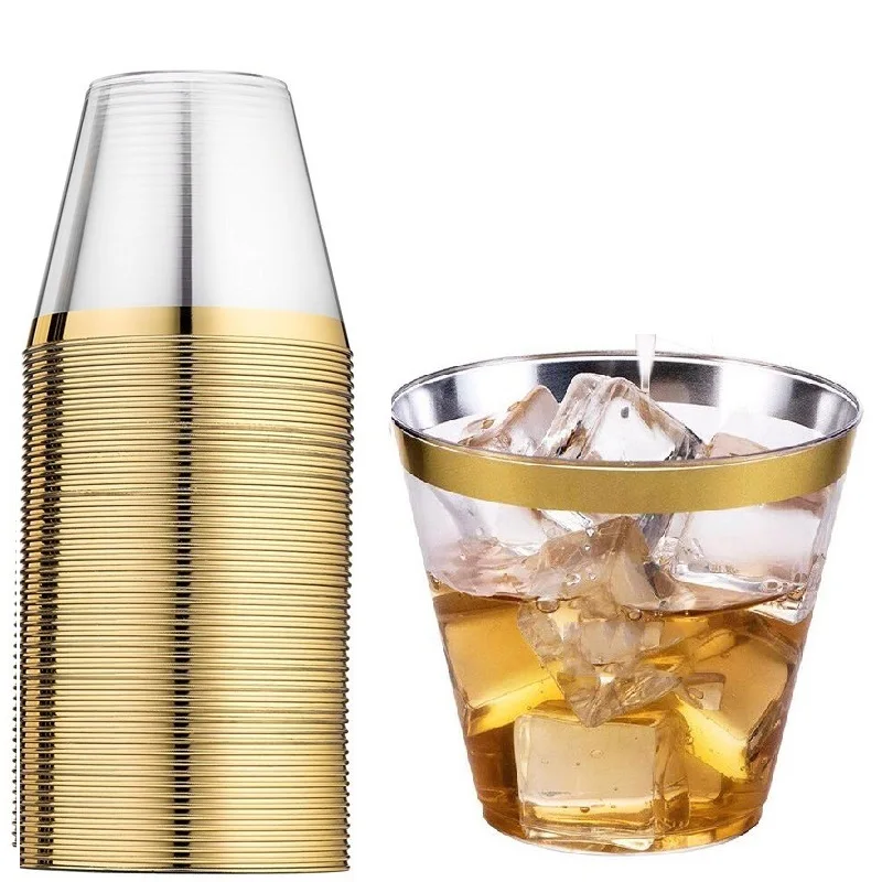 25 шт/50 шт, розовое золото, пластиковые стаканы, одноразовые стаканы, золотые стаканы, свадебные, вечерние, декоративные, прозрачные, золотые стаканы для напитков, 9 унций