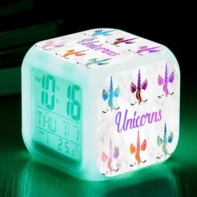 Number 2 Cartoon Unicorn Alarm Clock Led Digital Alarm Clocks Child Kids Desk Clock 7 Color Changing Night Light Thermometer Gift K1019 B - Цвет: Number 2