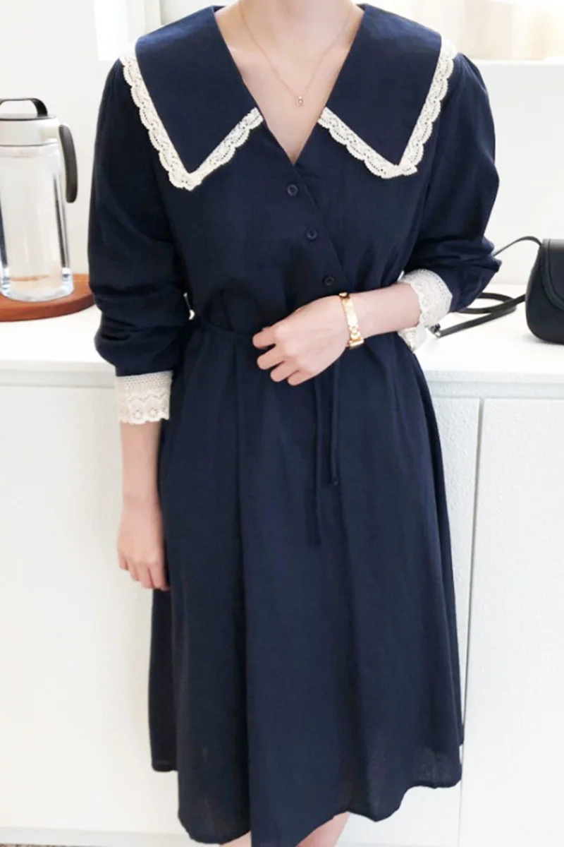 

WHCW CGDSR party elegant dress women woman vintage new patchwork 2020 korean style dresses autumn winter a-line long sleeve lady