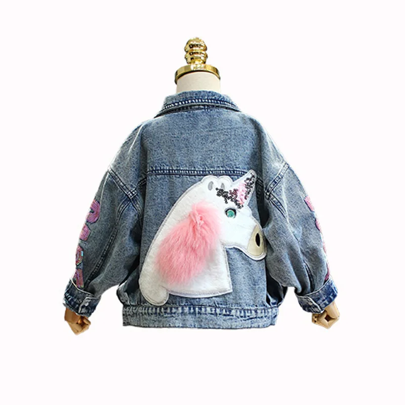 LS00108Blue Welaken/Лидер продаж, детская одежда джинсовое пальто с единорогом для девочек, куртка для девочек, верхняя одежда и пальто для маленьких девочек - Цвет: LS00108Blue