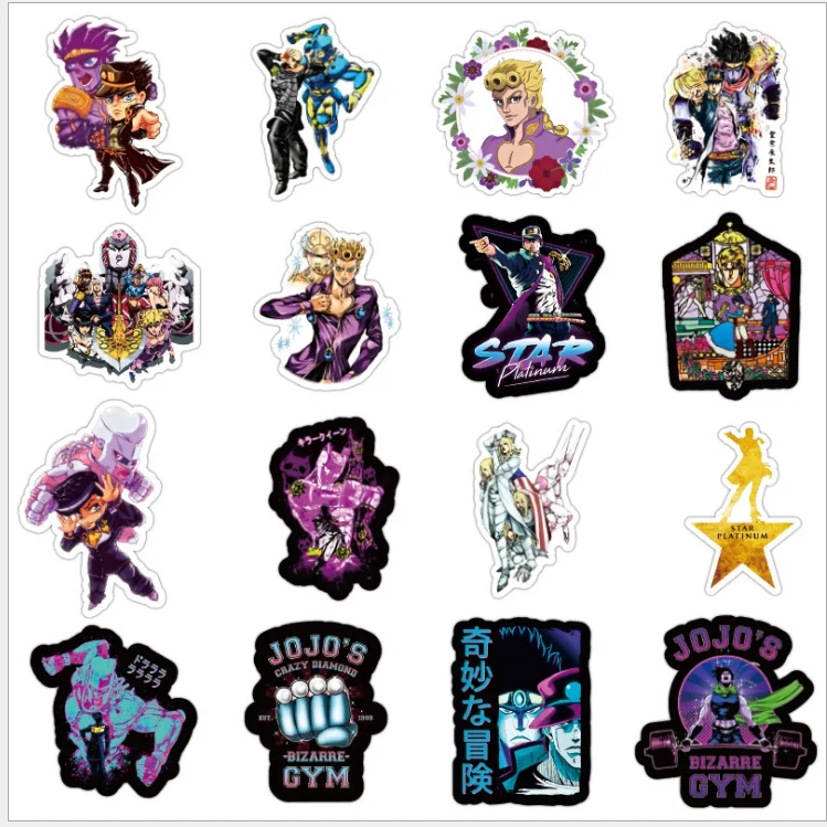 

B 50Pcs JoJo's Bizarre Adventure Japan Anime Stickers for Laptop Guitar Skateboard Sticker DIY Waterproof stikers PVC Decals