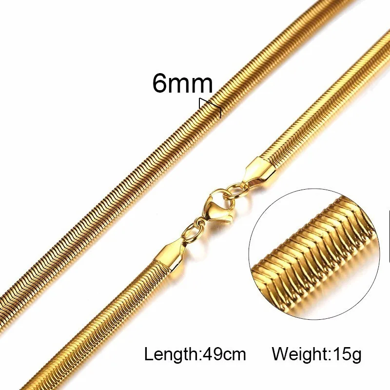 Мужская классическая цепочка в елочку Vnox золотистая змея из нержавеющей стали