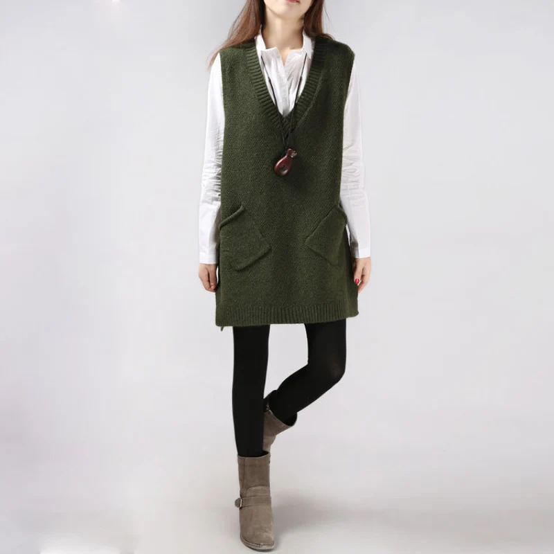 Трикотажная жилетка для девочек однотонная с V-образным вырезом удлиненная детей