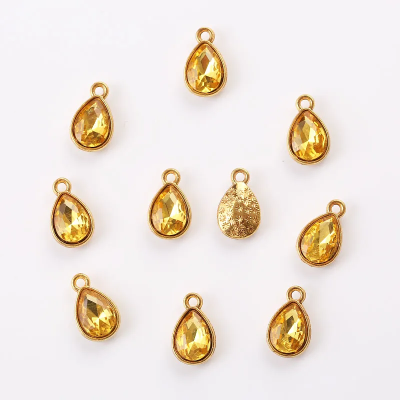 10 шт. золотисто желтый кристалл кулон золото/серебро/розовое золото Тон 8 × 15 мм DIY