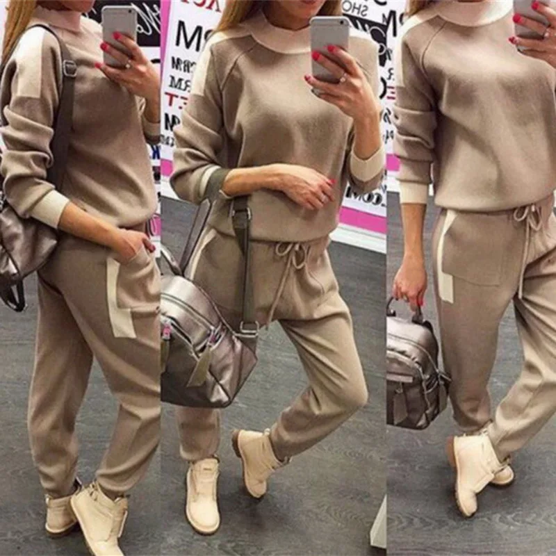 Vertvie Autumn Tracksuits Women Casual Knitted 2 Pcs Sets Female Knitwear Slim Sweater Tops Pants Warm Winter Suits | Женская одежда
