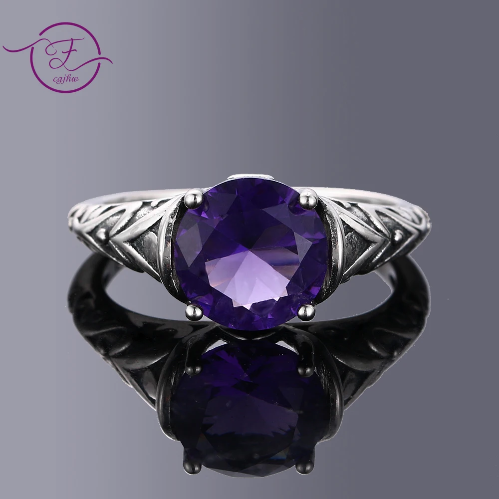 S925 кольца из серебра циркона Аметист для женщин в винтажном стиле модное