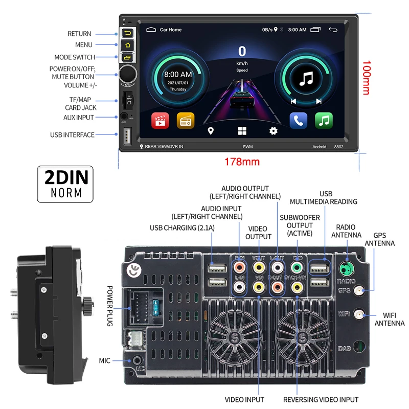 $579.99 2 Din Android Car Radio Wireless Carplay Android-Auto Bluetooth RDS GPS Navigation Wifi USB TF Multimedia Player Head Unit 8802