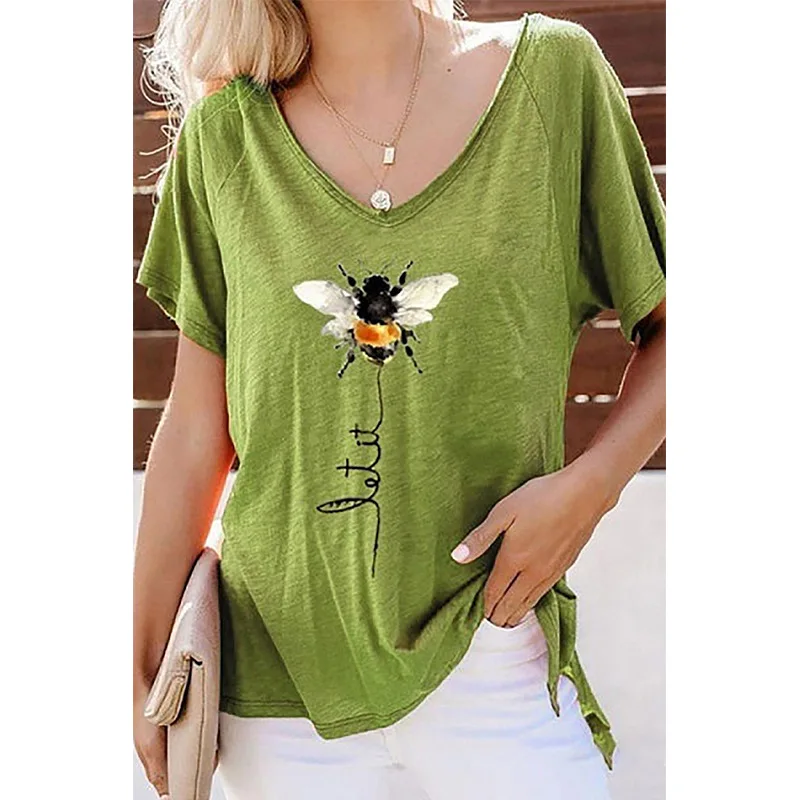 

BAMBOOBOY Women's Summer Print V Neck Short Sleeve Loose Fit Casual T-shirt Top FC917