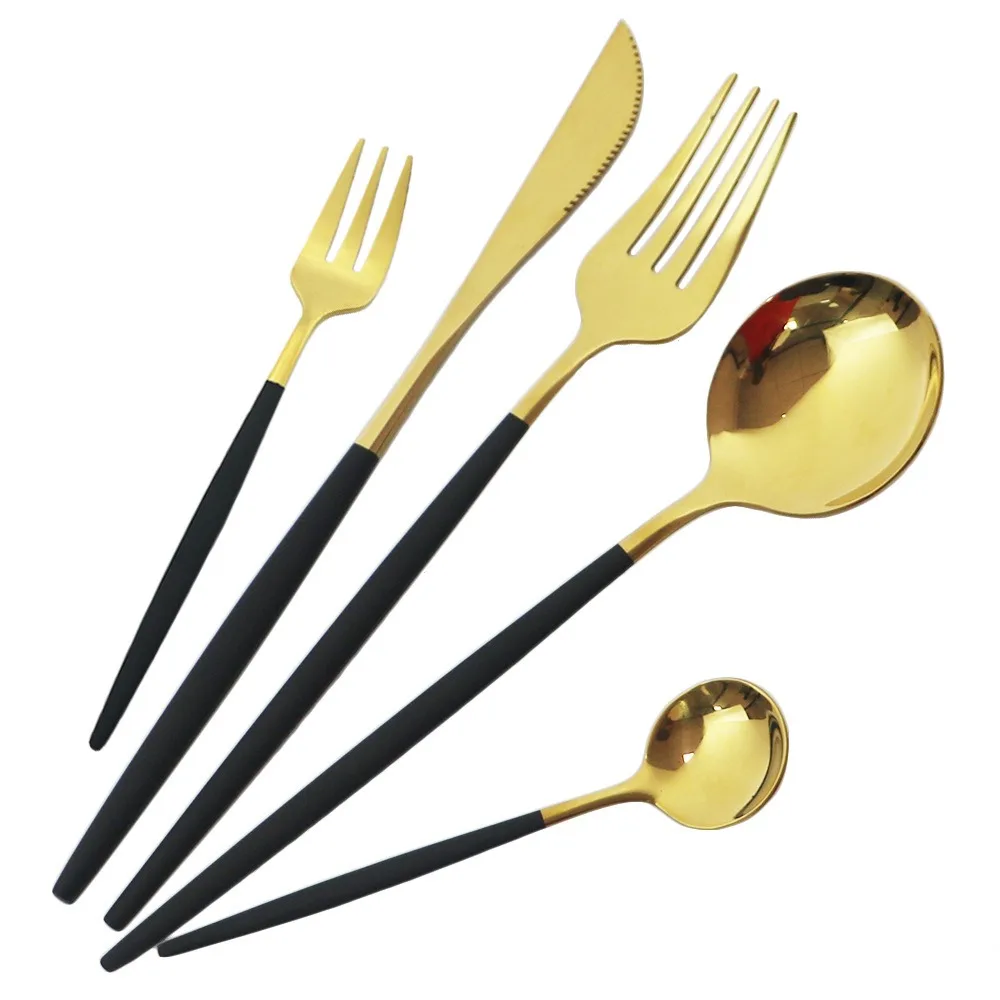 

30pcs Gold Silver Dinnerware Set Stainless Steel Tableware Set Knife Fork Spoon Flatware Set Dishwasher Safe Cutlery Simple Set