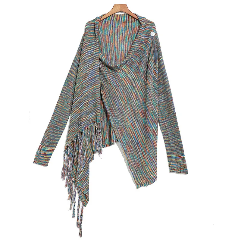 Женский вязаный кардиган LANMREM черный с длинными рукавами и кисточками модель PB731