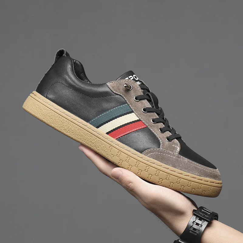 

High Quality 2021 Autumn Winter Genuine Leather Men Sneakers Cow Muscle Sole Durable Men Daily Casual Leather Shoes Black