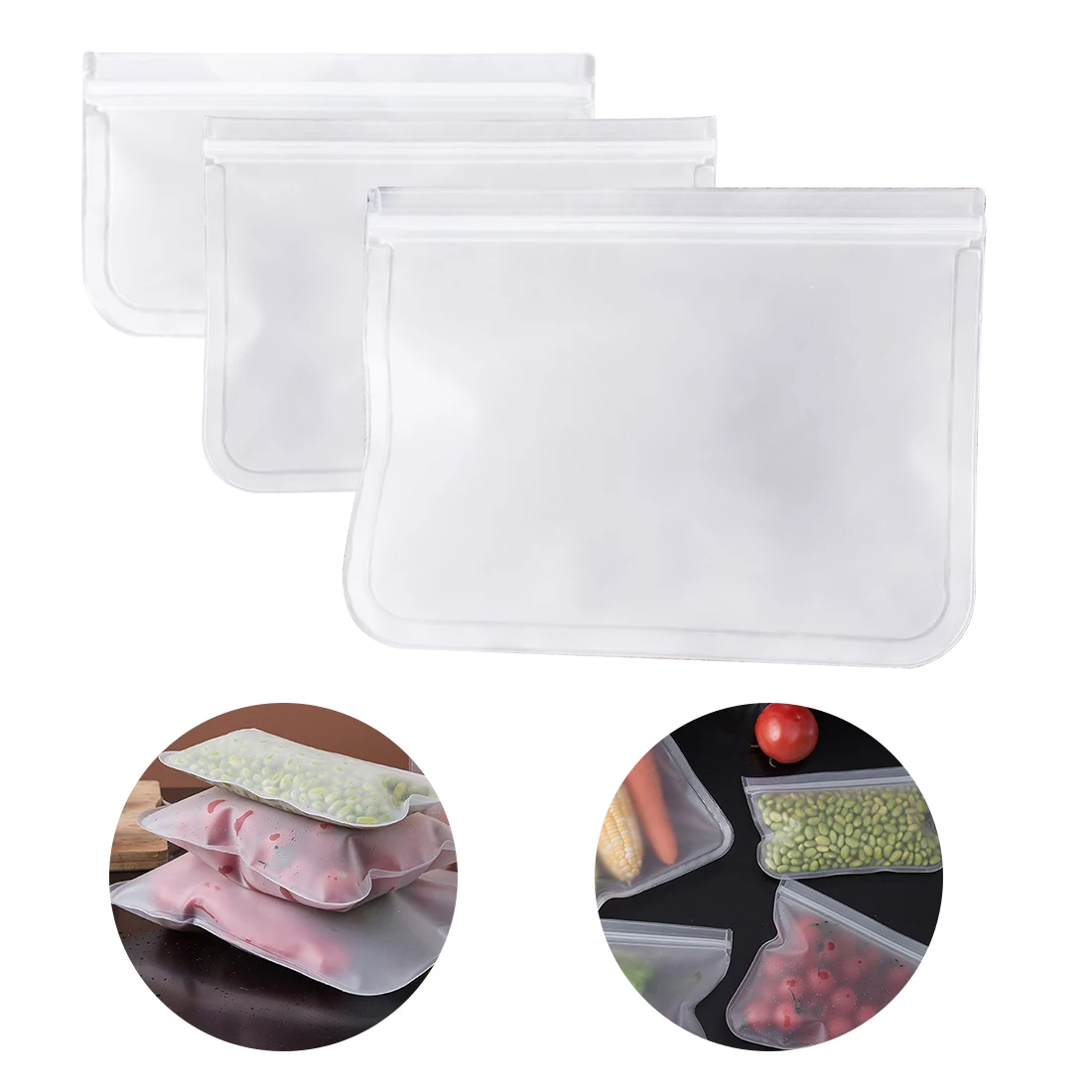 

12Pcs/Set Silicone Food Bag PEVA Silicone Food Fresh-keeping Bag Reusable Freezer Bag Zipper Leakproof Top Frosted Fruits Bag
