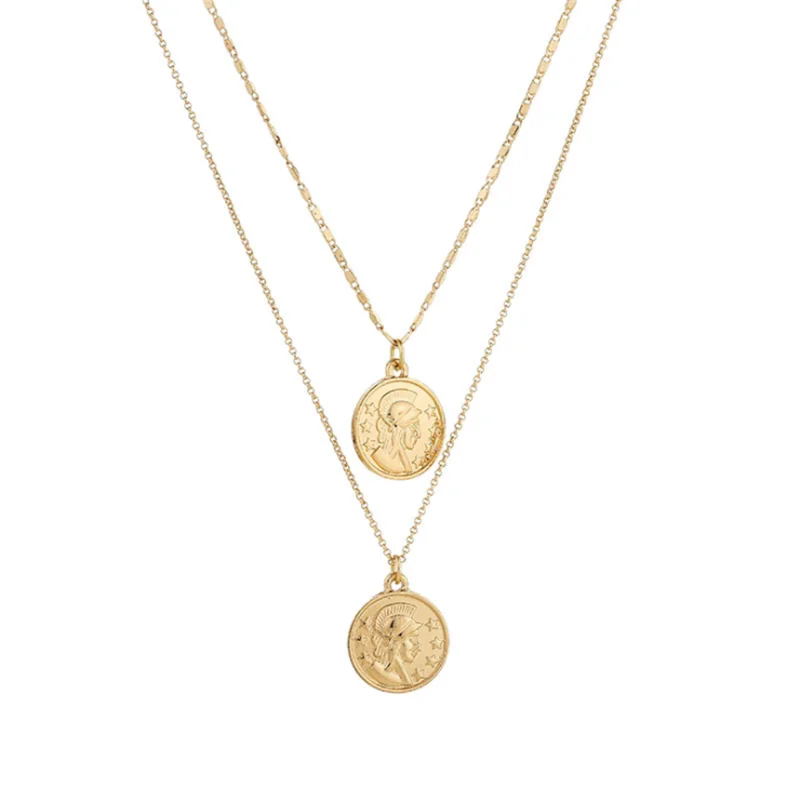 

Simple Retro Portrait Necklace Female Niche Design Pendant Multi-layer Double-layer Necklace Women Holiday Gift Party Jewelry Wh