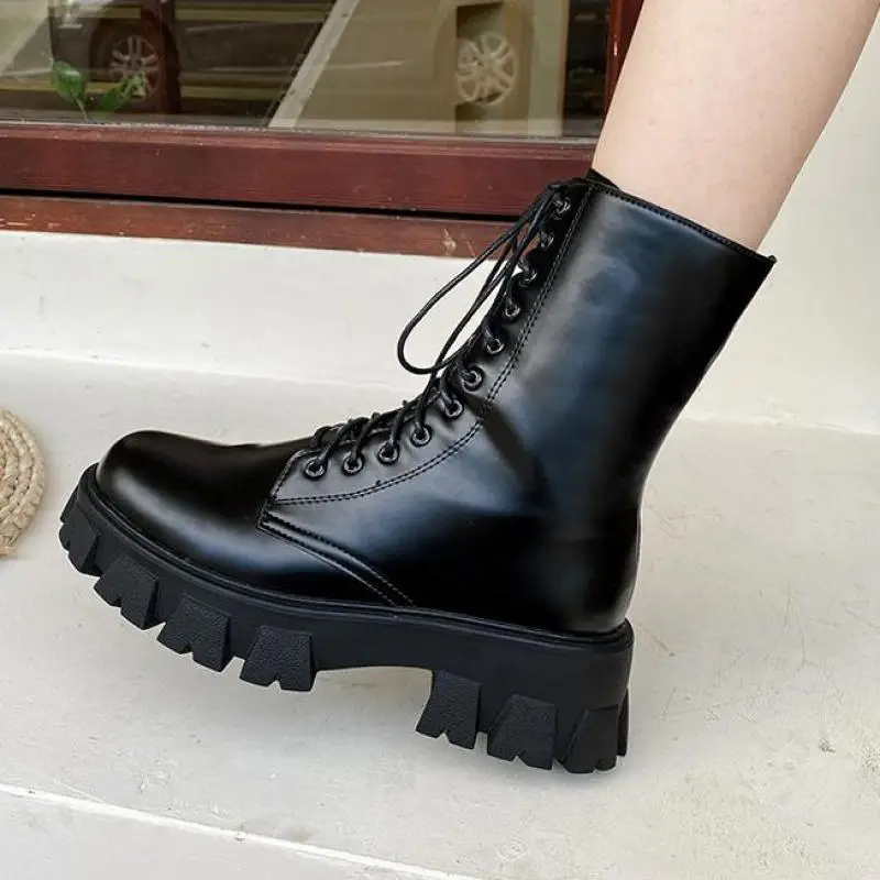 

Brand Design Fashion Street Black Short Combat Boots Gothic Style Shoes For Women Ytmtloy Round Toe Cross Tied Botines De Mujer