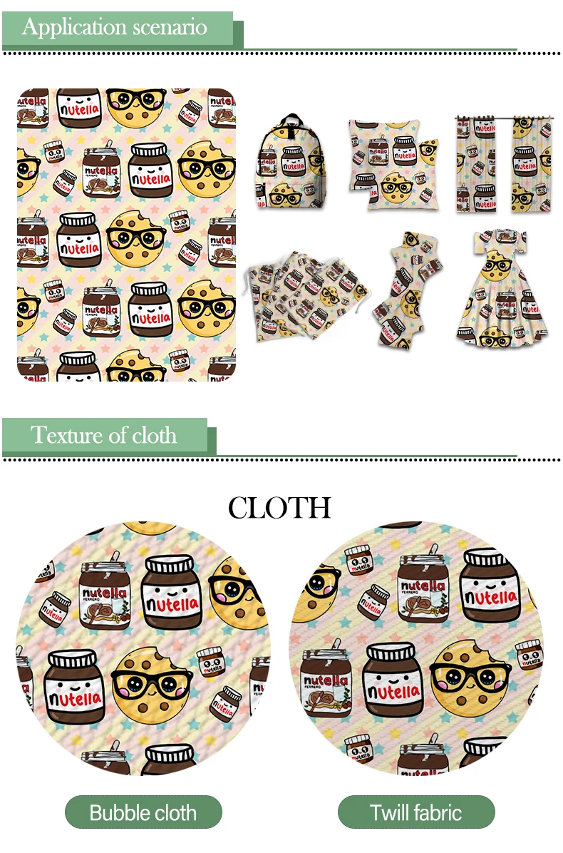 

Delicious Nutella Chocolate Cream Polyester Cotton Fabric for Kids Clothes Hometextile Curtain Cushion Cover DIY 50*145CM