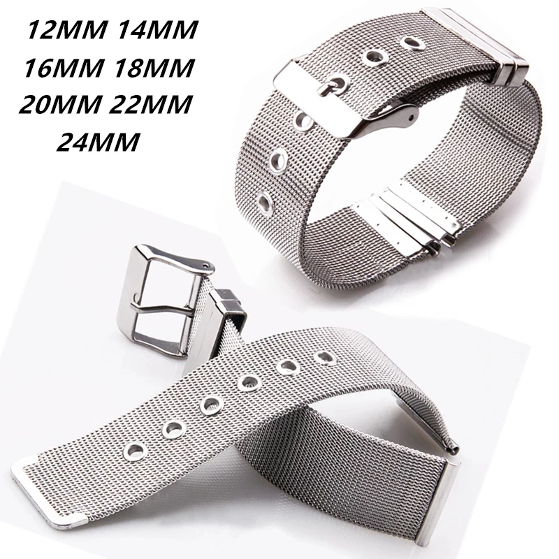 

12/14/16mm Stainless Steel Mesh Milanese Watch Strap Wristwatch Bracelet Link Bands Wristband 18mm 20mm 22mm 24mm Watches Straps