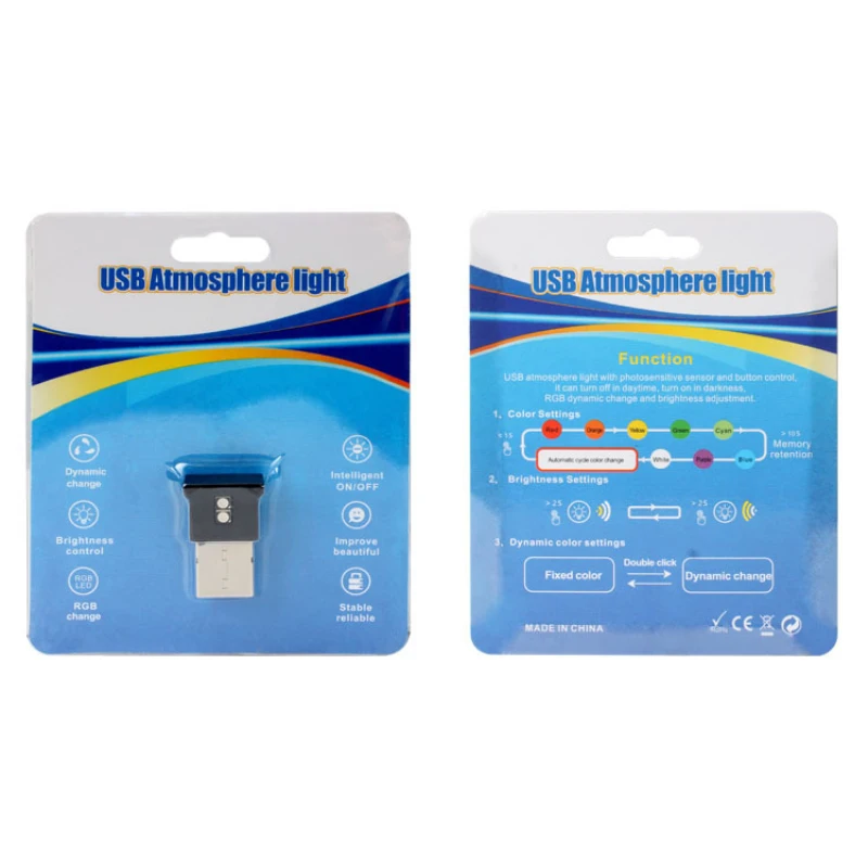 RGB USB светодиодный автомобильный светильник внутренний атмосферный декоративная
