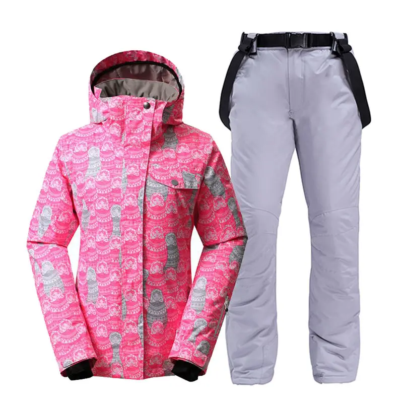 picture jacket pant Женский зимний костюм, комплекты, уличная спортивная одежда для сноубординга, 10 K, ветрозащитная Водонепроницаемая зимняя одежда, лыжные куртки+ зимние штаны на подтяжках - Цвет: picture jacket pant