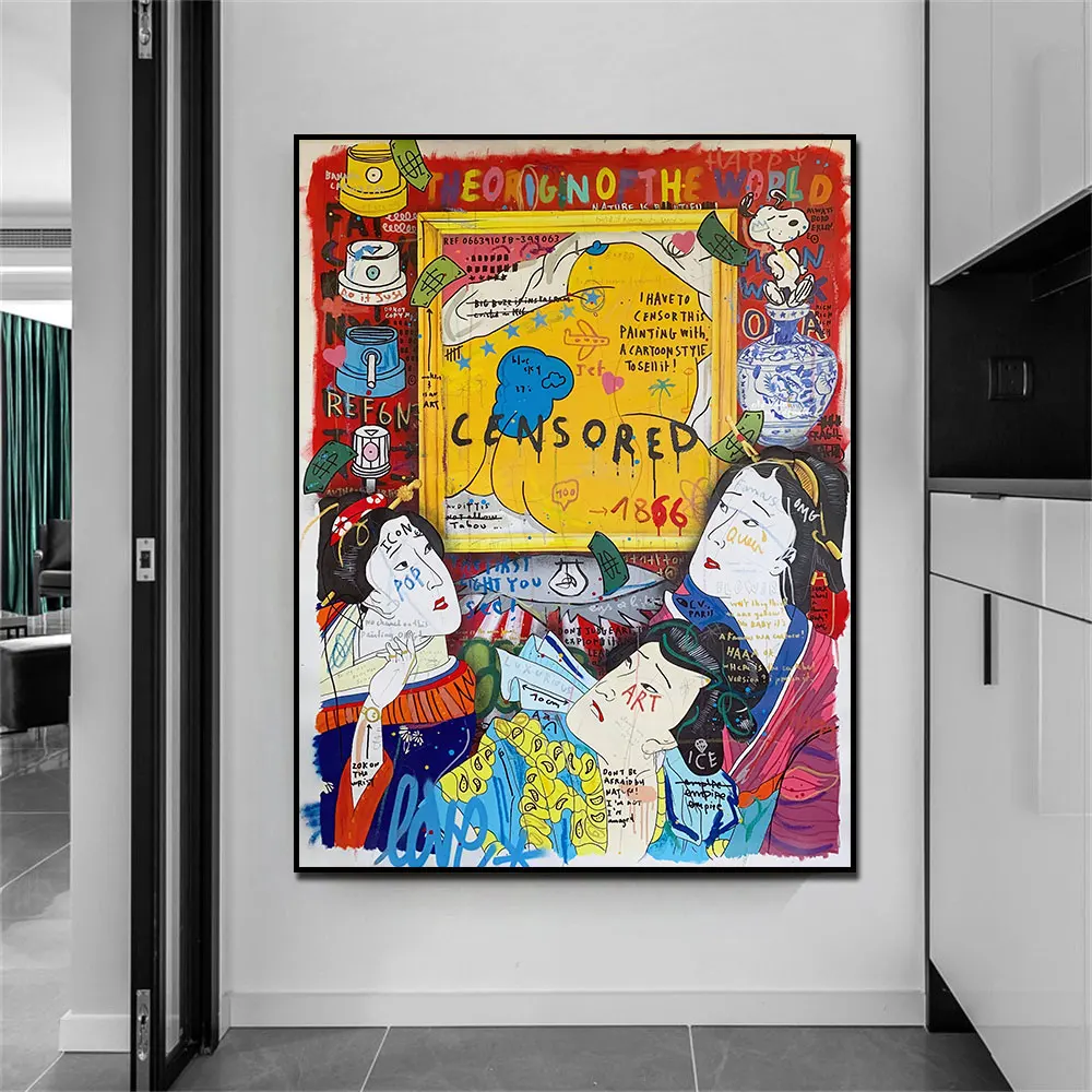 

Pop Art Street Graffiti Portrait Japanese Woman Poster Painting Canvas Print Wall Picture For Living Room Kids Home Decor