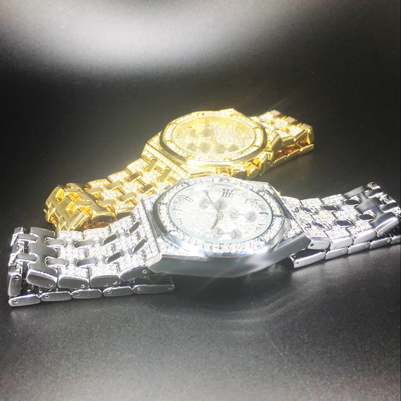 Мужские часы в стиле хип хоп Лидирующий бренд роскошные со льдом золотые
