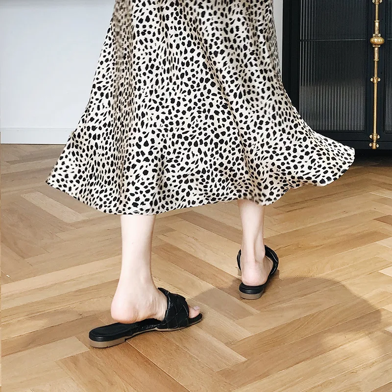 

Leopard Print Chiffon Split Skirt Women Summer Sexy Back Zipper High Waist Black Skirts Woman Casual A-Line White Midi Skirt