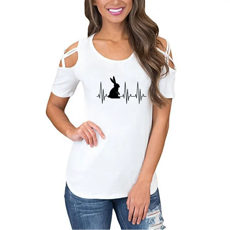 

Bunny Heartbeat Print Women tshirt Cotton Casual Funny t shirt For Lady Yong Girl Top Tee