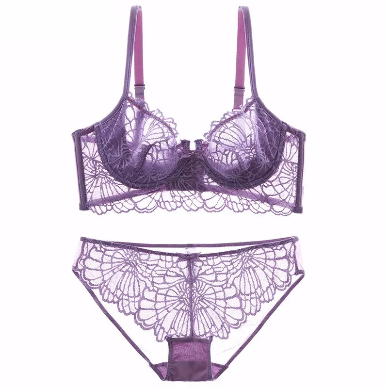 New Hot Breast Arrival Bra thin underwear bra set 3/4 Cup padding push-up Comfortable Women with see-Through Panty Set | Женская одежда