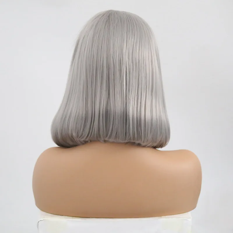 RONGDUOYI серый синтетический парик на кружеве для женщин короткий боб прямой без