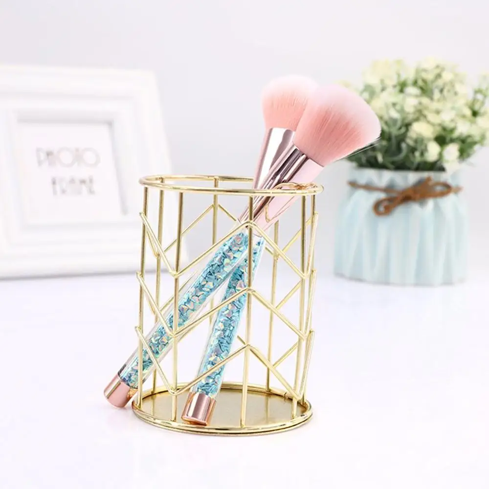 

Hollow Pen Pencil Holder,Rose Gold metal Pencil Pot Makeup Brushes Storage Box Container Organizer Desk Stationery Decor