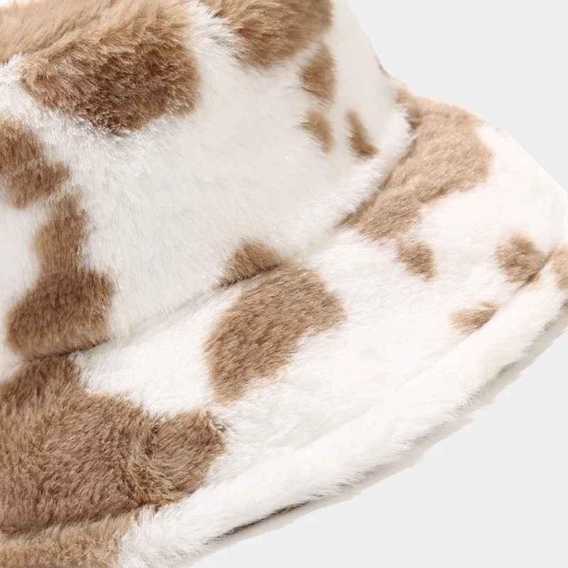 

Super New Autumn Winter Cow Pattern Fisherman Hat Women Korean Fashion Plush Thickened Warm Basin Hat Soft Fluffy Bucket Caps