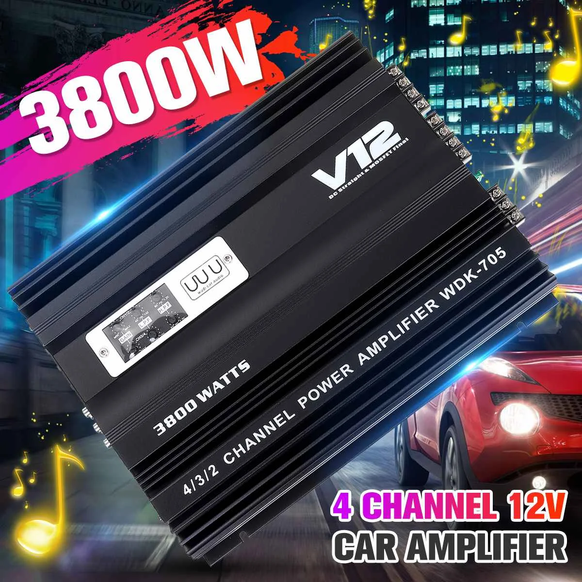 

3800 Вт RMS усилитель аудио bluetooth 4 канала 12V автомобильный аудио стерео усилитель Динамик металлический автомобиль высокого Разрешение воспро...