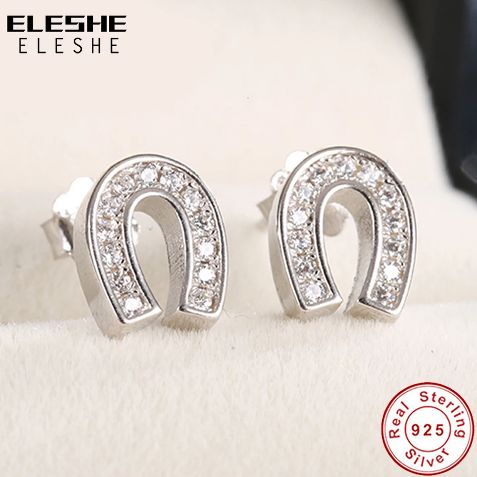 ELESHE 100% 925 стерлингового серебра в форме подковы U Форма крюк серьги гвоздики для