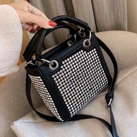 fashion diamond women handbags small pu leather shoulder bag for female crossbody bags luxury designer rivet pu leather totes