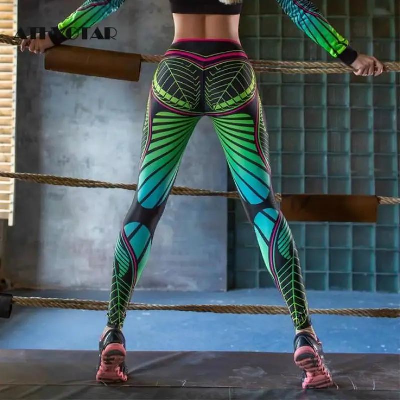 ATHVOTAR для женщин высокая талия с рисунком леггинсы пляжа пуш ап Женский длинны