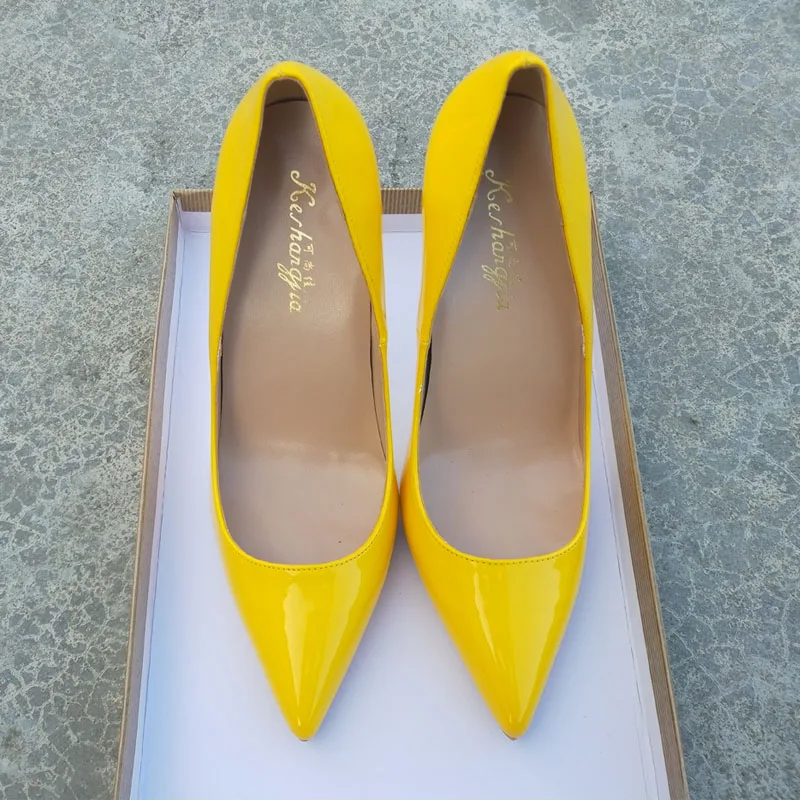 Keshangjia women's fashion high heels yellow sexy pointed single shoes bridal wedding party | Обувь