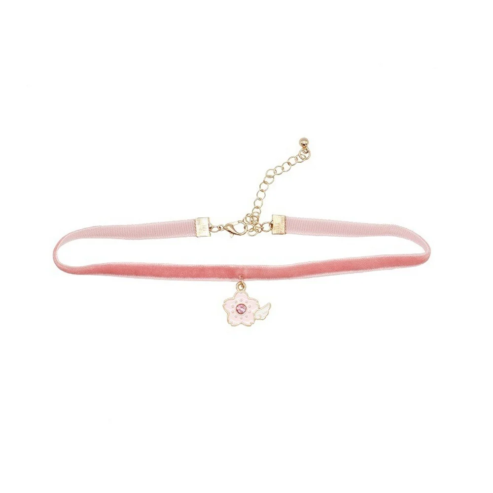 

Sakura Card Captor Necklace for Women Classic Japanese Anime Aesthetic Pink Accessories Cartoon Velvet Jewelry Cute Choker Gift