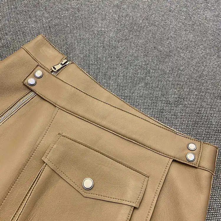 

New Spring 2021 Desgier Women's High quality Genuine leather Skirts Chic High-rise A-LINE Skirts C535