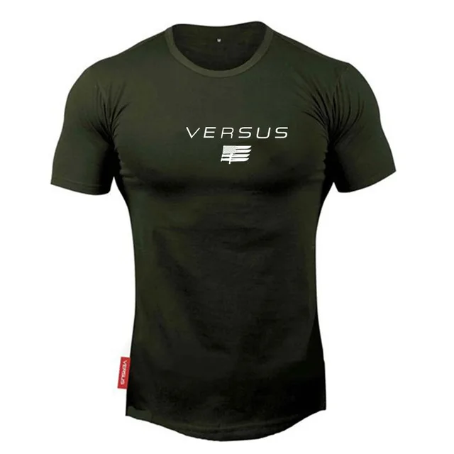 Синий Дизайн VERSUS Muscle fitness Мужская футболка для бодибилдинга Спортивная футболка с круглым вырезом и короткими рукавами для бега - Цвет: Синий