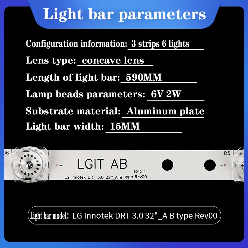 

LED backlight strip is suitable for LG INNOTEK DRT 3.0 32"_AB 32MB25VQ 6916l-1974A 6916l-1981A 32LB5820 32LF580V 32LB5610 LC320D
