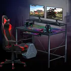 Игровой Настольный ПК с RGB светодиодный, двухуровневый настольный компьютер из углеродного волокна, игровой Офисный Компьютерный стол с подставкой для монитора, офисный стол