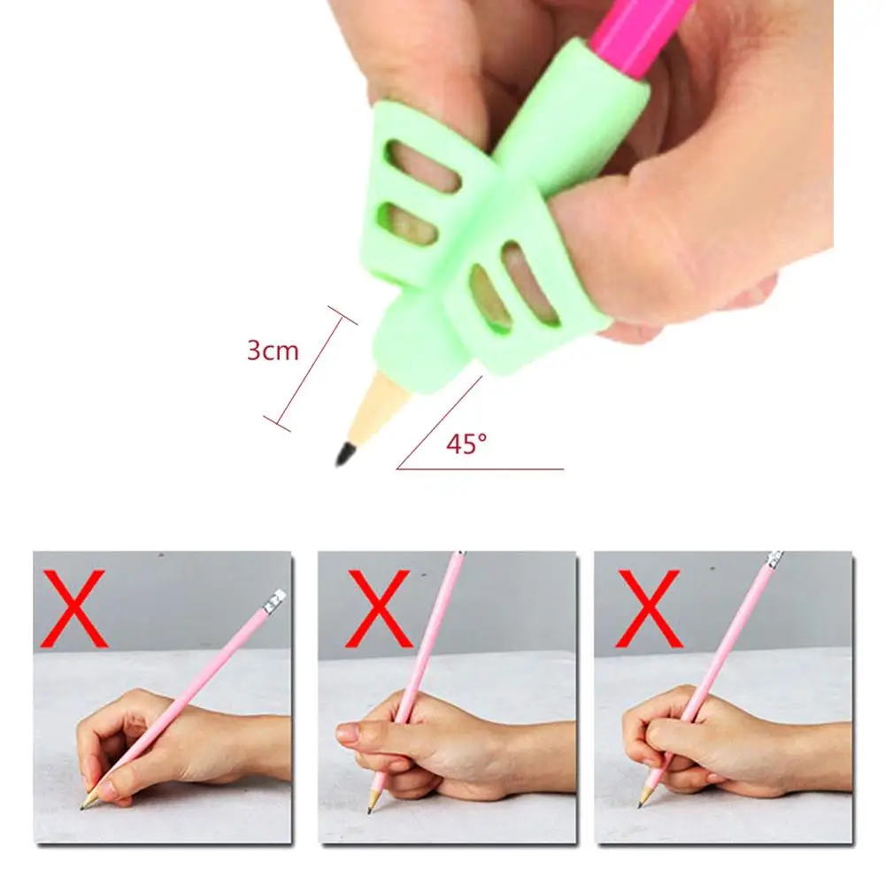 

3pcs Two-Finger Pen Holder Silicone Baby Learning Writing Tool Correction Device Pencil Set Stationery Correct Finger Position