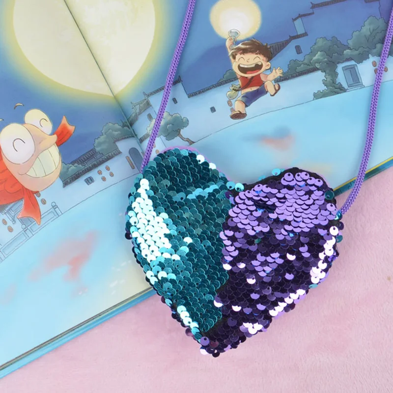 Сумка с блестками в виде любящего сердца Детский кошелек русалочкой сумки слинги